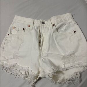 Levi’s 501 Stylish White Distressed Women Shorts